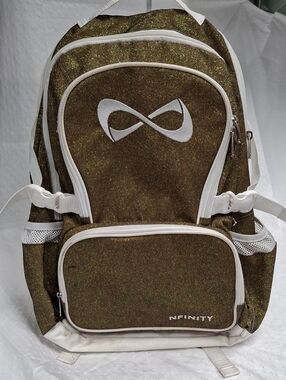 NFINITY Cheer Golden Glittery Backpack with White Trim